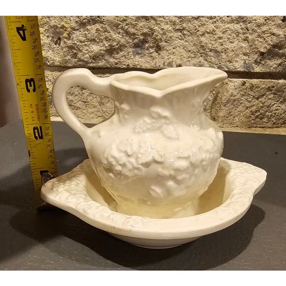 Lefton Japan Ceramic Cherub Cupid White Mini Bowl Pitcher Creamer Set 5” Vintage - Picture 4 of 7